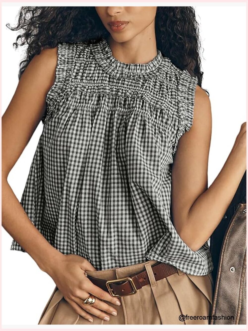 Sleeveless Plaid Babydoll Peplum Top Cotton Blouse